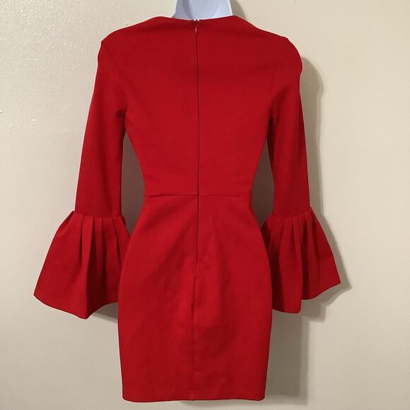Lulus Double Flair Sleeve Bodycon Holiday Party New Years Statement Red Dress XS - Picture 6 of 11